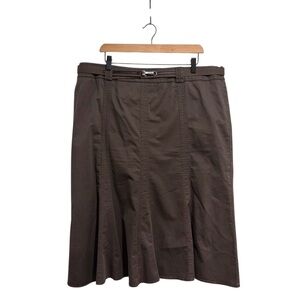 Gerry Weber Brown Women's Flared Midi Skirt with Belt Size Zipper Cotton Stretch